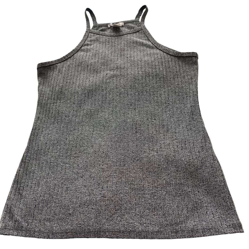 BOZZOLO ROUND NECK, THIN  SHOULDER STRAPS, RIBBED KNIT TANK TOP, L, GREY